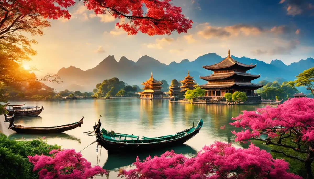A scenic view of Asia showcasing its vibrant cultures, historic landmarks, and diverse landscapes.
